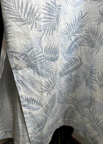 Diğer Beyaz indigo mavi renk çiçekli Uzun Keten Kimono