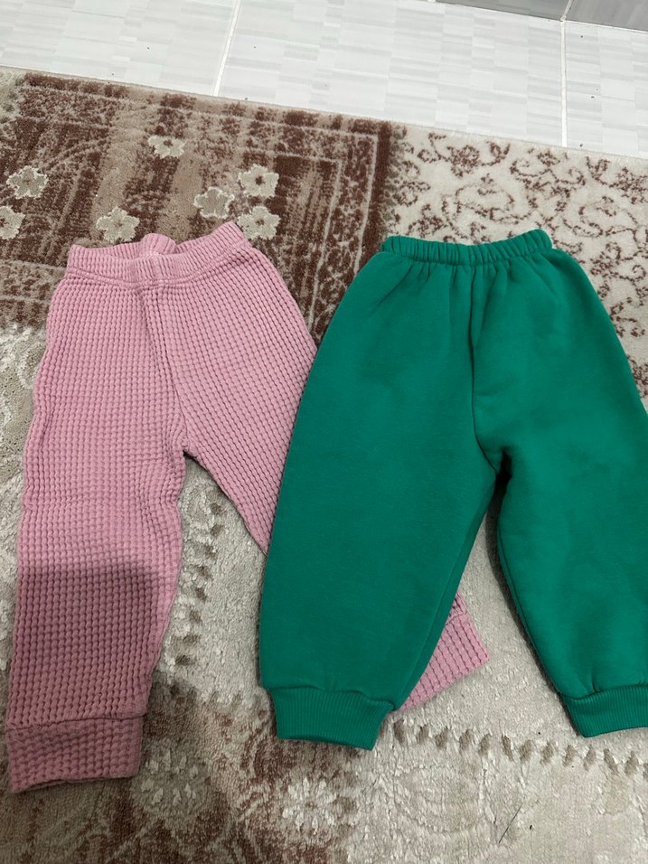 Kız Çocuk  Pembe ve yeşil Rahat Eşofman Altı - Görsel 2