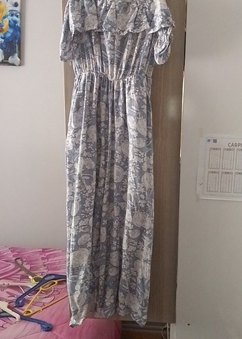 xl Beden mavi beyaz çiçekleri olan kadın tulum