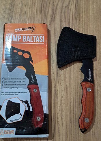 Kamp Baltası - Paslanmaz Çelik, Ahşap Saplı