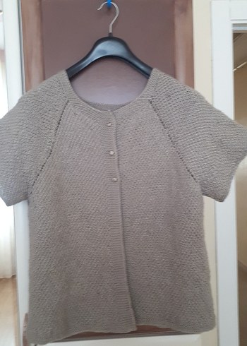 Kadın Bej Kısa Kollu Triko Hırka - Görsel 2