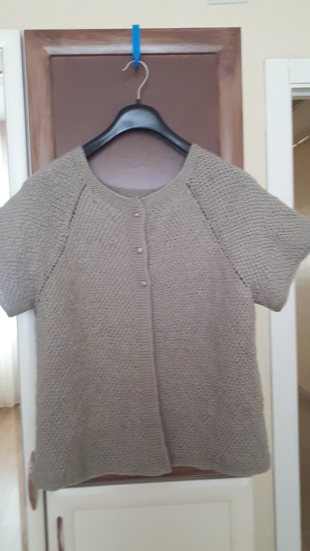 Kadın Bej Kısa Kollu Triko Hırka - Görsel 2