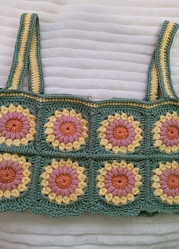 universal Beden Motifli örgü crop bluz