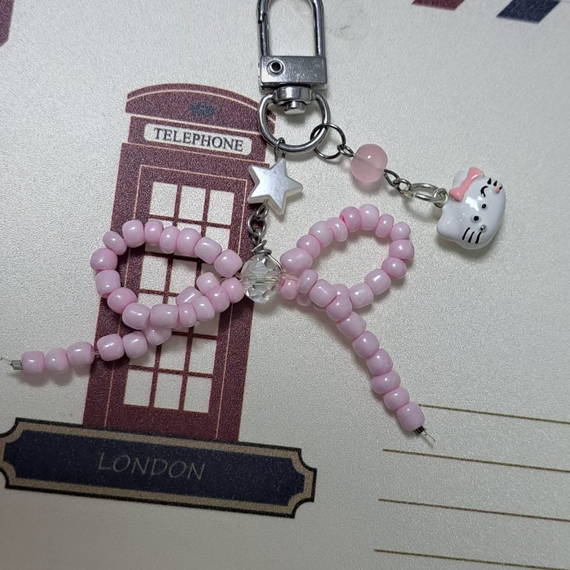Pembe Boncuklu Bohem Keychain - Görsel 2