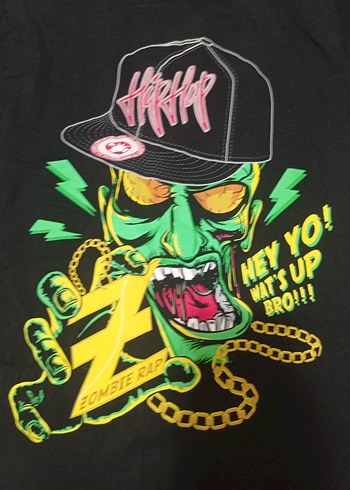 Zombie Rap Karikatürlü Siyah Tişört