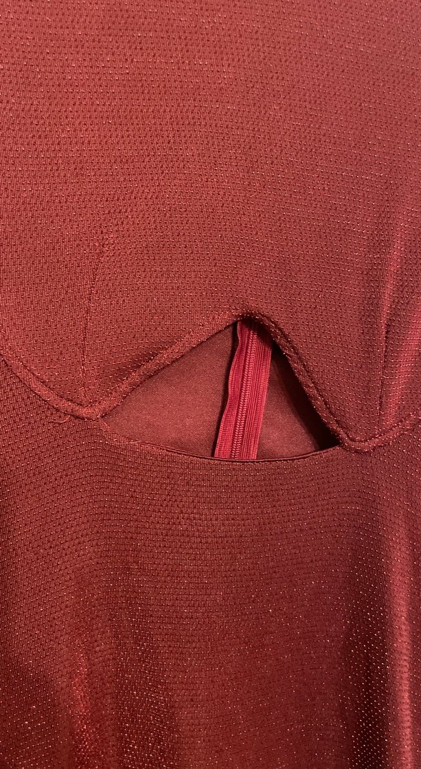 Bordo Yüksek Yakalı Kadın elbise göğüs dekolteli - Görsel 3