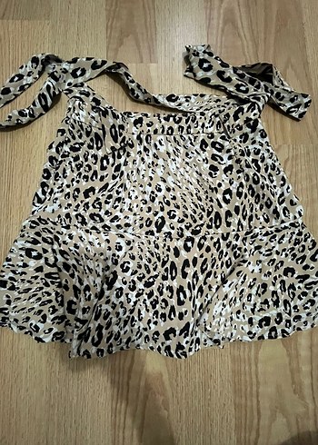 Leopar Desenli Fırfırlı Mini Şort Etek