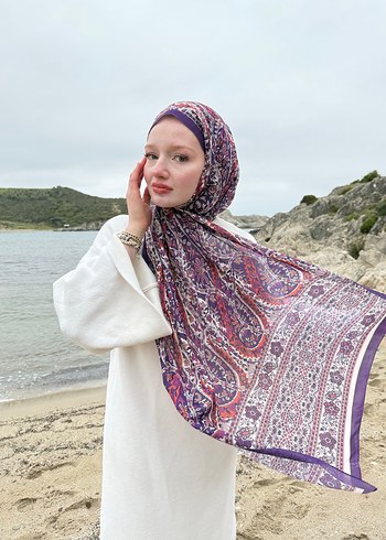 Kamer Scarf Etnomix Serisi Soft Pamuk Etnik Desen Şal Mor