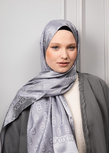 Kamer Scarf Parlak Jakar Şal Zincir Desen Gri