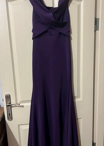 Mor Uzun Drapeli V Yaka Abiye Elbise - Görsel 2