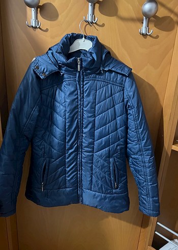 Parlak Mavi Fermuarlı Kadın Kışlık Mont - Görsel 2