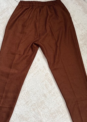 38 Beden Kadın Parlak Kahverengi Kumaş Pantolon