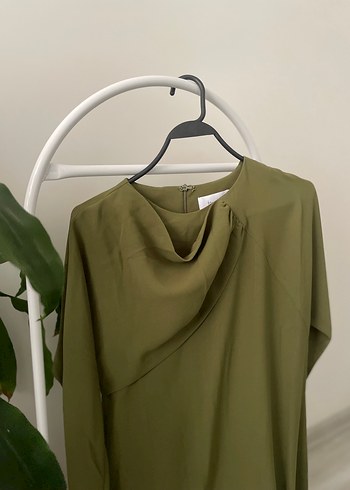 Kadın Haki Drape Detaylı Uzun Kollu elbise
