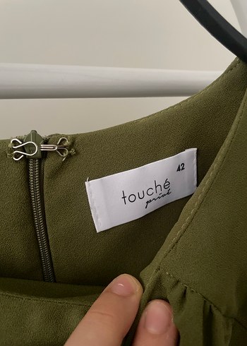 42 Beden Kadın Haki Drape Detaylı Uzun Kollu elbise