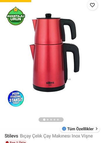 Stilevs İkili Çelik Çay Makinesi Inox Vişne