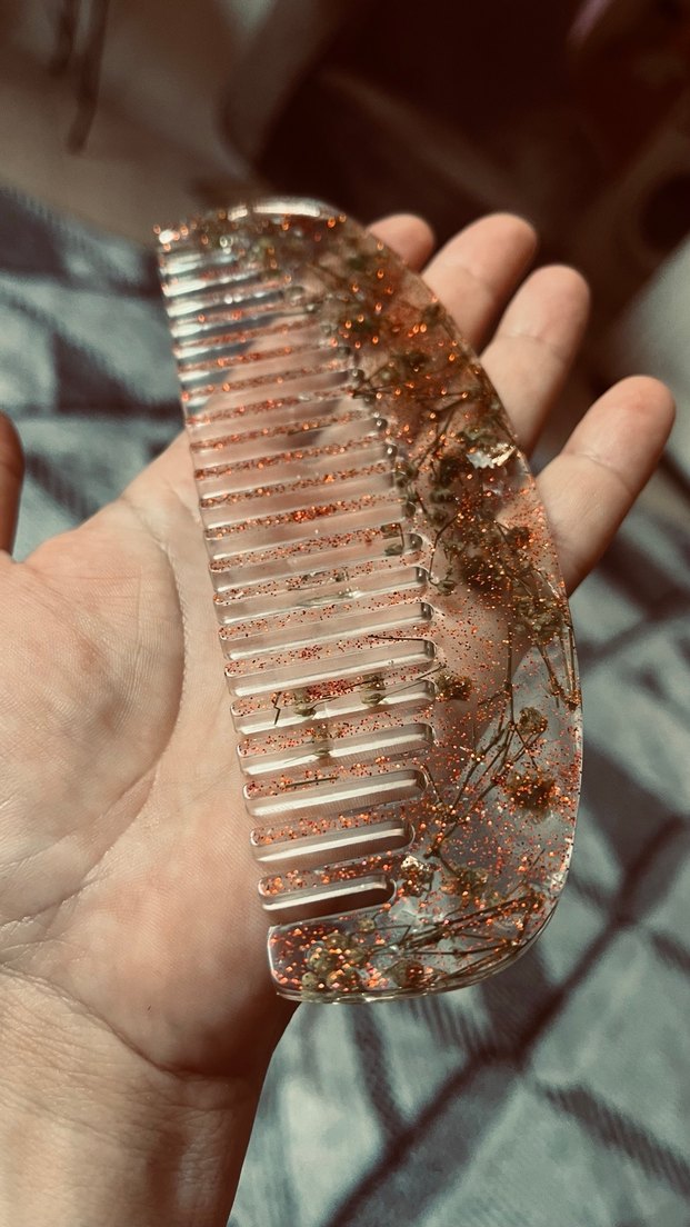 Çiçek Desenli Şeffaf Saç Tarağı EL YAPIMI İSTEDİĞİNİZ ŞEKİLDE - Görsel 2