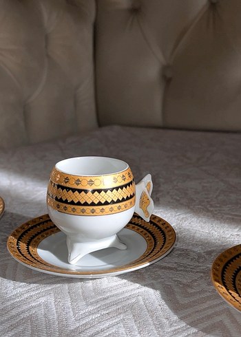Altın  24 ayar altın Desenli Fincan ve Tabak Seti Japon üretim - Görsel 5