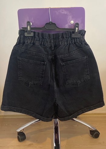 Kemerli Siyah Kadın Kot Şort - Görsel 3