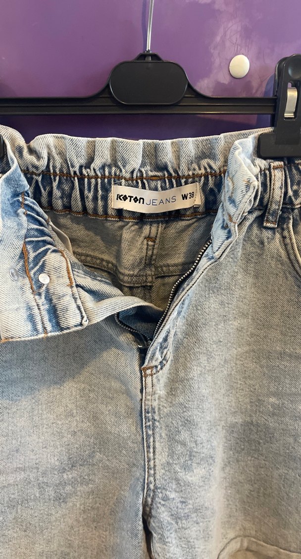 Kadın mavi Beli Lastikli Kemerli Kot Şort - Görsel 3