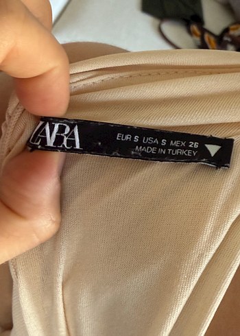 s Beden Zara Bej Kolsuz Uzun Drapeli Elbise