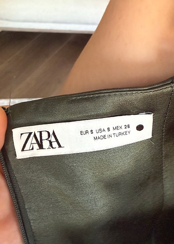 s Beden haki Renk Zara Kadın Haki Midi Boy Drapeli Elbise