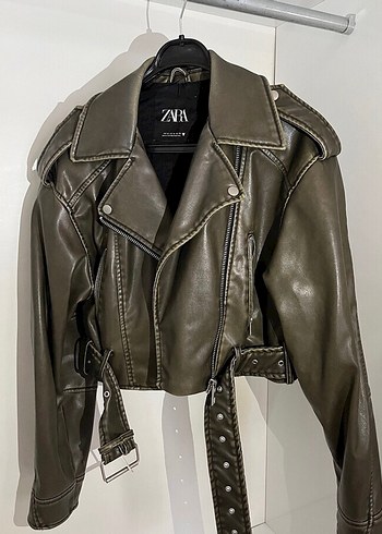 Zara Kadın Deri Biker Ceket Kemerli