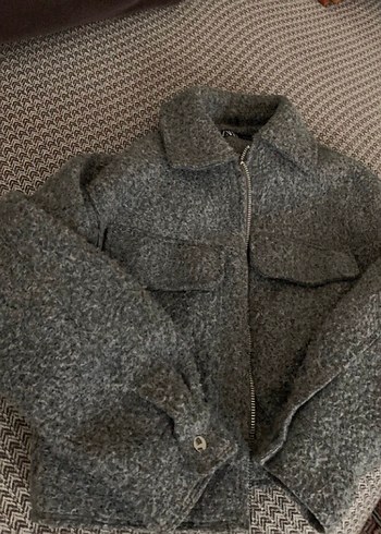 m Beden Gri Kısa Peluş Kadın Mont