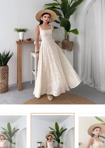 Kadın çiçek desenli nakış işlemeli kare yaka maxi elbise - Görsel 4