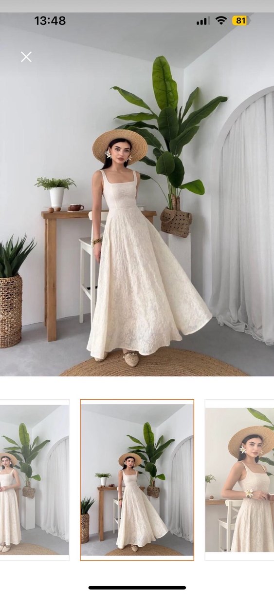 Kadın çiçek desenli nakış işlemeli kare yaka maxi elbise - Görsel 4