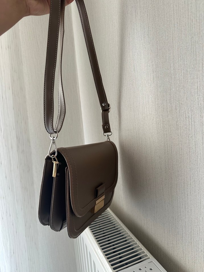 Kahverengi Deri Kadın Omuz Çantası - Görsel 4