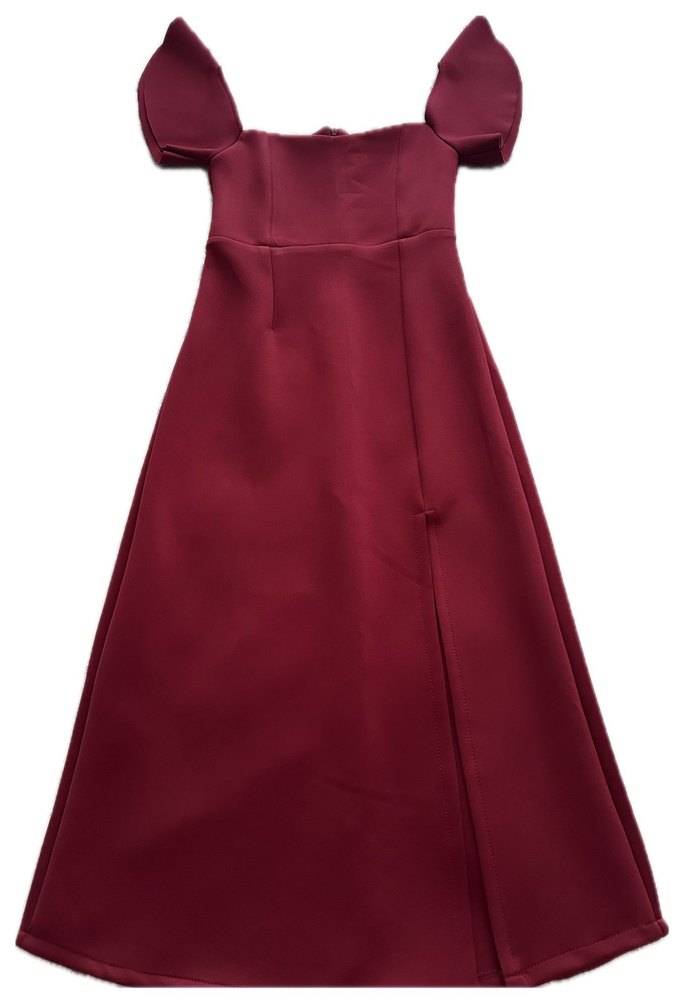 Bordo Drapeli Kadın Midi Elbise - Görsel 2