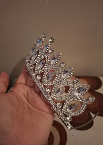 Beyaz Parlak Taşlı Düğün Tacı - Görsel 4