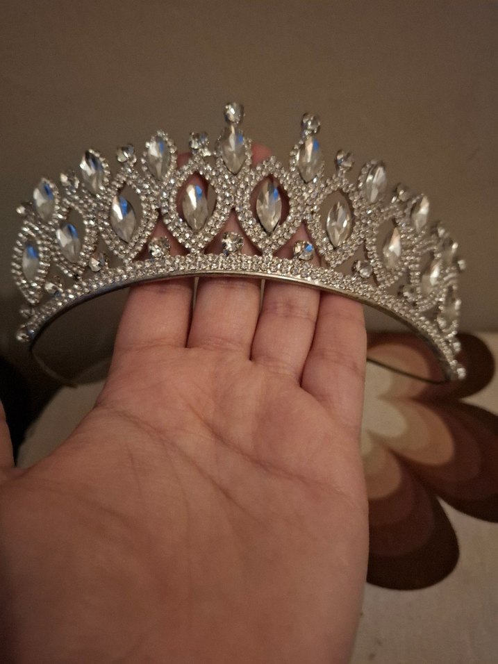 Beyaz Parlak Taşlı Düğün Tacı - Görsel 2