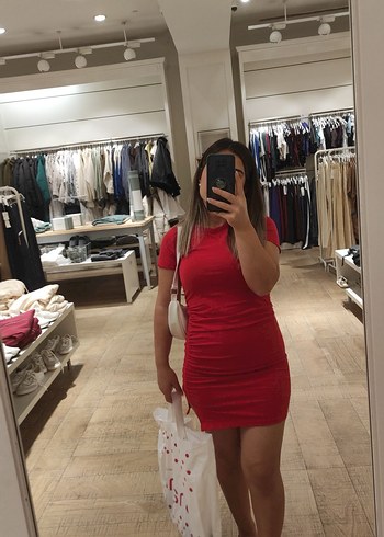 Kısa Kollu Kırmızı Sade Mini Elbise s beden