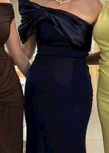 Lacivert Drapeli Straplez Uzun Abiye Elbise - Görsel 3