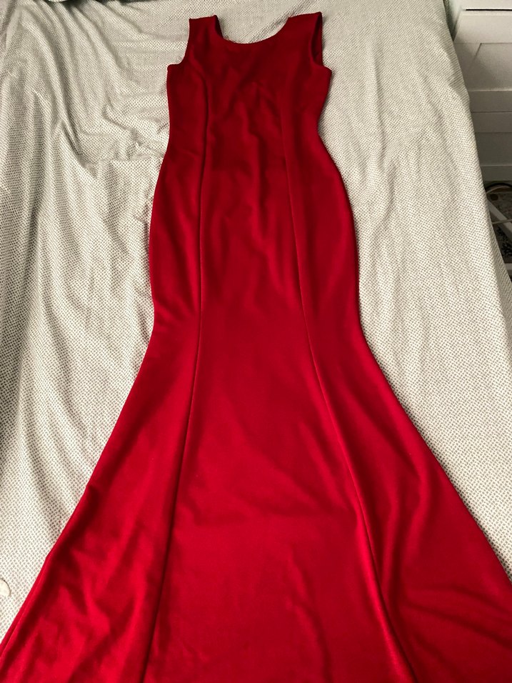 Kırmızı Uzun Drapeli Kadın Abiye - Görsel 2