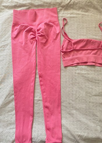 Diğer Pembe Midi Spor Tayt ve Straplez Üst Takım