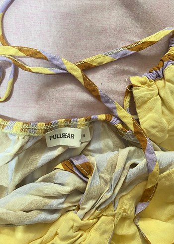 38 Beden sarı Renk Pull&Bear Sarı Bağcıklı Drapeli Mini Bohem Crop