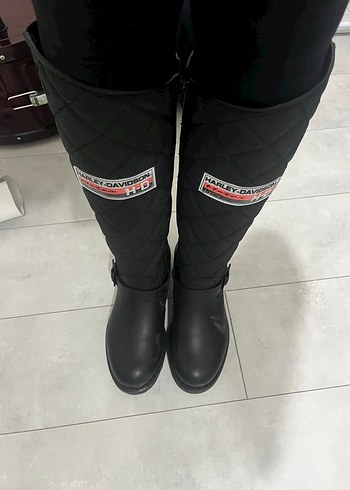 Siyah Deri Kadın Biker Dizüstü Botlar - Görsel 3