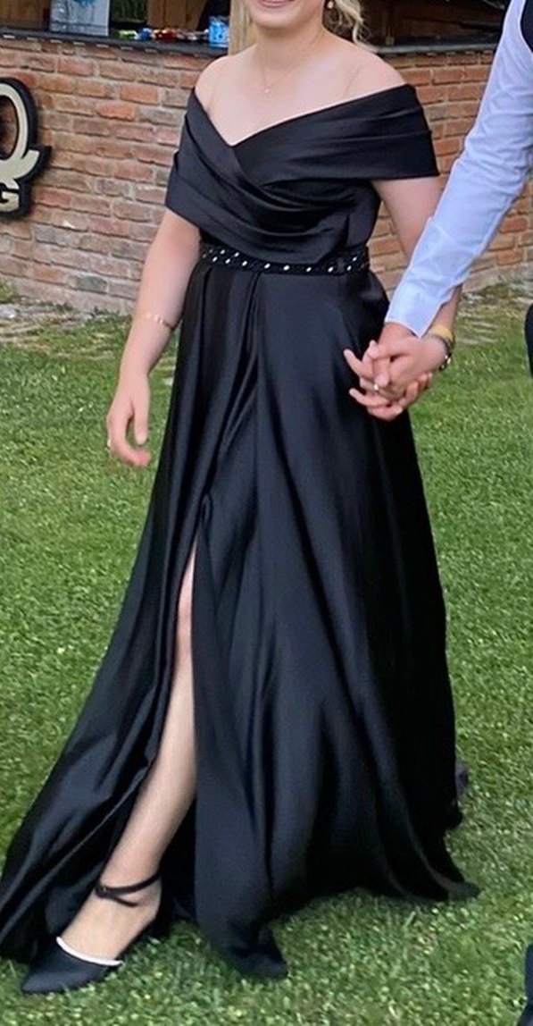 Drapeli Siyah Uzun Abiye Elbise - Görsel 2