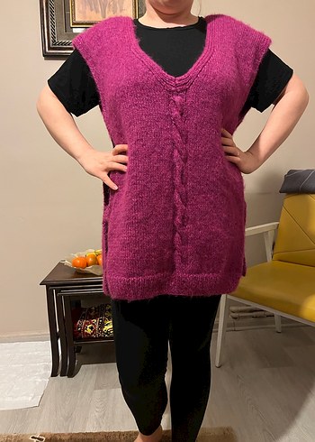 Mor Örgü Yün Kadın Yelek - Görsel 2