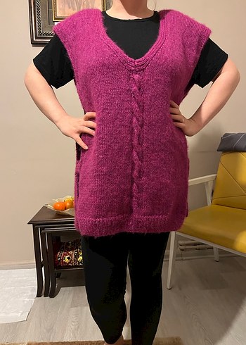 Mor Örgü Yün Kadın Yelek - Görsel 4
