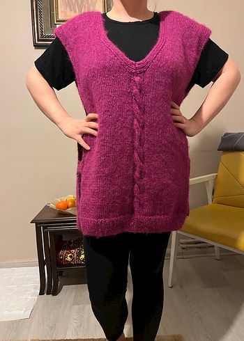 Mor Örgü Yün Kadın Yelek - Görsel 3