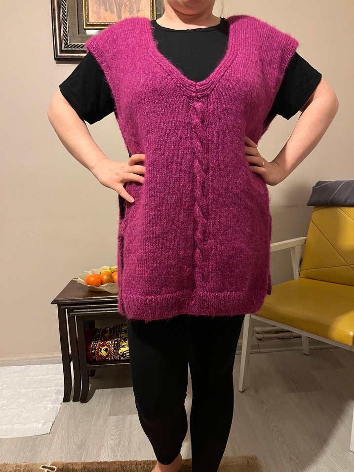 Mor Örgü Yün Kadın Yelek - Görsel 2