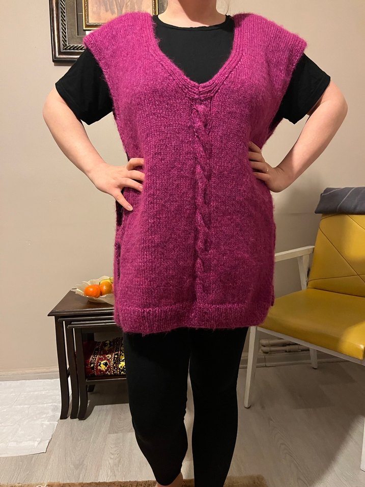 Mor Örgü Yün Kadın Yelek - Görsel 4