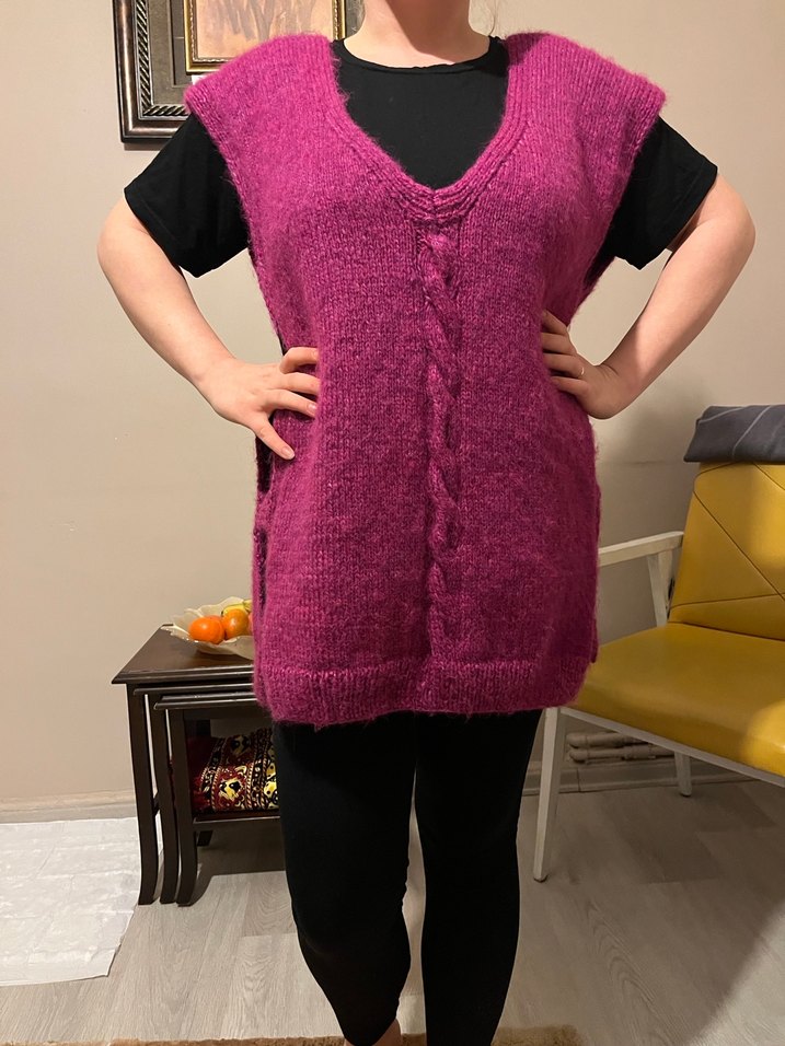Mor Örgü Yün Kadın Yelek - Görsel 3