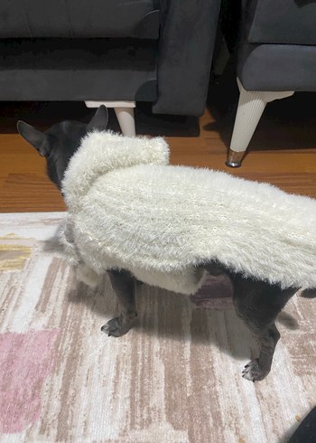 Beyaz  Desenli Kürklü Köpek Kıyafeti - Görsel 5