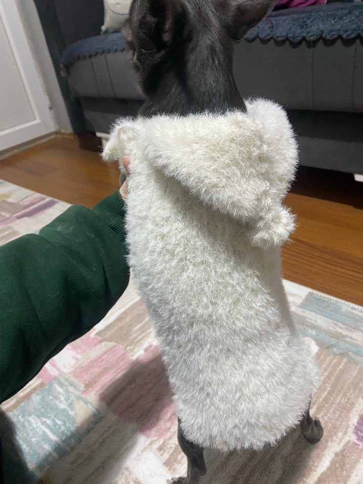 Beyaz  Desenli Kürklü Köpek Kıyafeti - Görsel 3