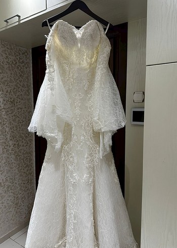 Straplez Vintage balık Uzun Gelinlik - Görsel 6