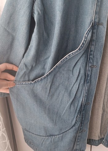 Diğer Gri Mavi Midi Denim Kadın Ceket